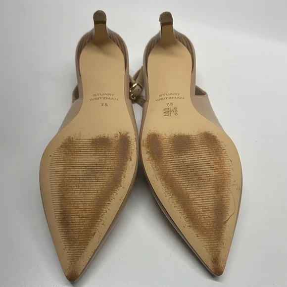 Stuart Weitzman Mara 50 Leather Slingback Kitten Heels Pump Shoes Beige Size 7.5 - Picture 7 of 9